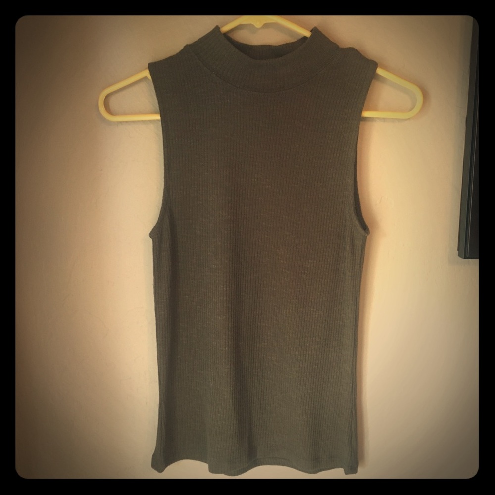 High neck, sleeveless top! Olive green in color.